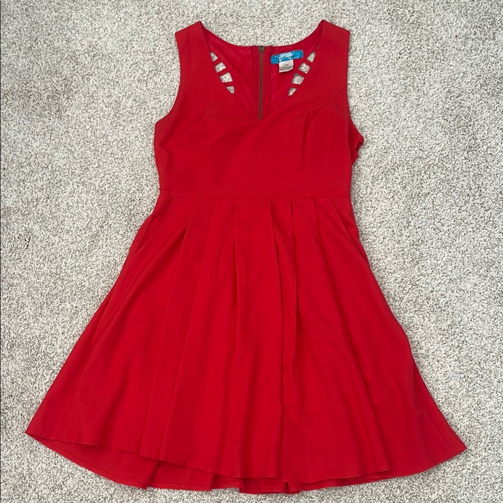 Buttons Red Fit and Flare Sleeveless Dress